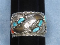 S.S. N/A  Double Bear Claw Turq & Coral Cuff See