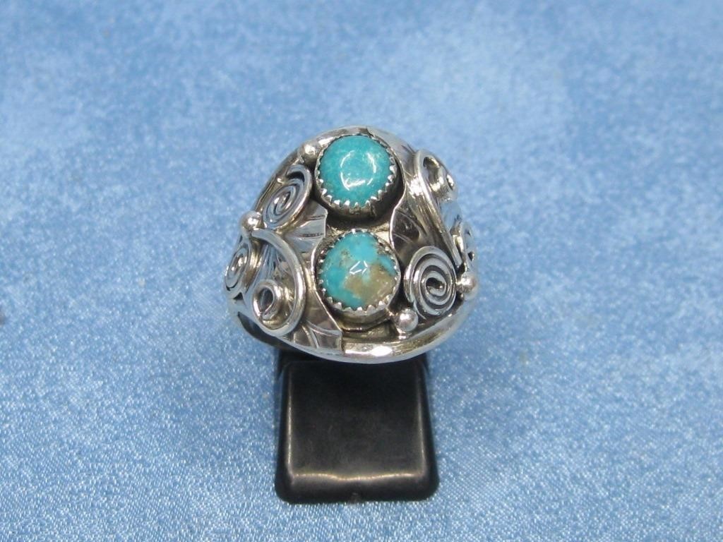 Vtg. N/A Sterling Silver Turquoise Ring Hallmarked