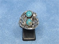 Vtg. N/A Sterling Silver Turquoise Ring Hallmarked