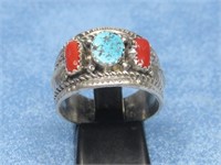 Sterling N/A Two Stone Coral & Turq Ring See