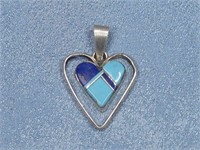 Sterling Silver Tested Inlay Stone Heart Pendant