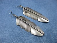 N/A Sterling Silver Feather Earrings Hallmarked