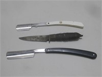 Two Straight Razors & One Knife Longest 9.5"