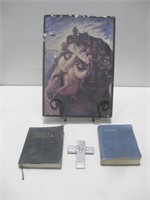 Two Bibles, Cross & Religious Print See Info