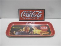 Coca Cola Tray & Sign Largest 19"x 8.5"