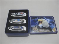 Eagle Tin W/Three Eagle Pocket Knives