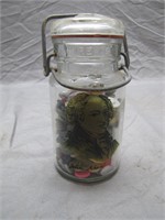 Small Antique Ball Jar Filled with Buttons