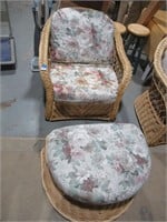 wicker arm chair with foot stool