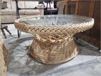 wicker coffee table with glass top