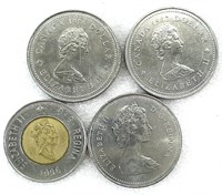 3 pièces de UN DOLLAR canadien 1982, 1983 et 1984