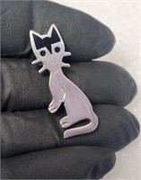 Cat Sterling Silver Brooch Signed