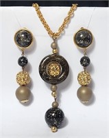 Pendant Necklace Earring Set Faux Gold & Marble B