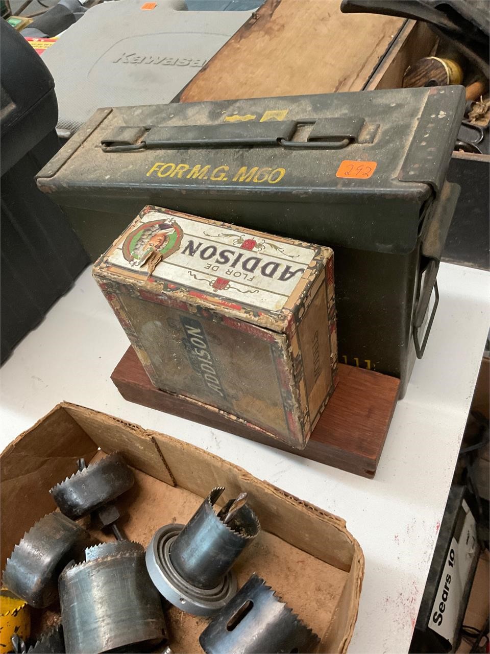 Ammo Box, Cigar Box, and Sharpening Stone