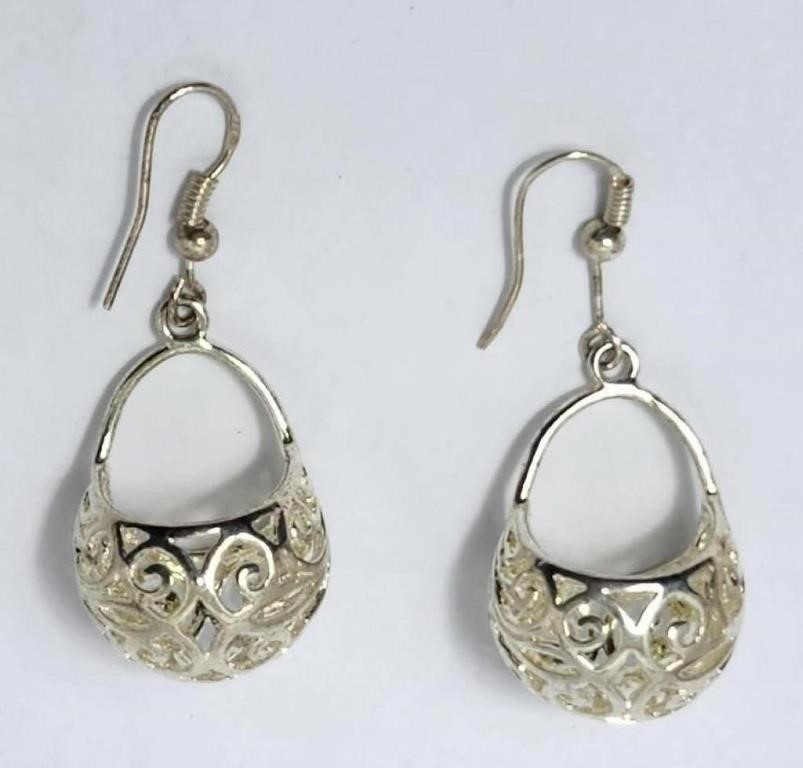 Silver Tone Earrings (basket)