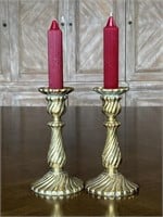 Pair Gump's Fluted Brass Candlesticks