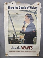 Authentic 1943 Join The Waves Recruiting Poster