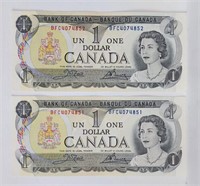 1973 Canada $1 2 Consecutives UNC