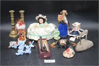 Assorted Figures, Pipes, Candle Sticks, & Iron