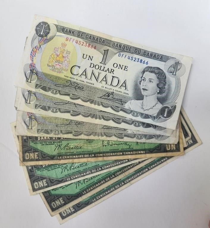 1967 to 1973 Canada $1 Dollar Banknotes