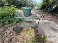 METAL CART AND POTTERY PLANTER