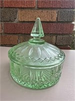 Green Indiana Vaseline Depression Glass Candy Jar