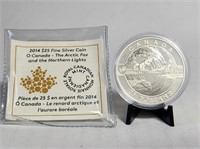 2014 $25 Artic Fox Pure Silver Proof Coin COA