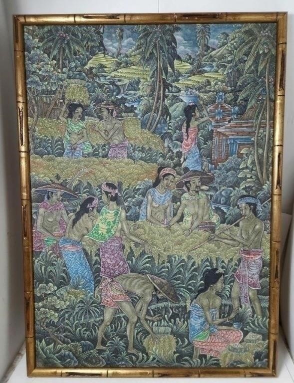 Original Karta Ubud Bali Painting 26" On Textiled