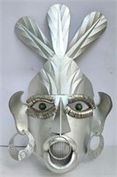 Tribal Mask w/Green Eyes 47" Handcrafted Tin Wall