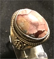 Sterling Silver & Pink Stone Size 8 Ring