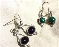 Sterling Silver Amethyst & Malachite Earrings