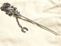 Vintage .950 Silver 5" Rooster Hair Stick Pin