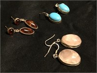 Amber ,Turquoise & Rose Quartz Earring Sets
