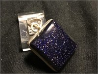 Purple Blue Sunstone & Silvertone Pendant