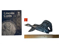 Lincoln Pennies & signed Metal Duck