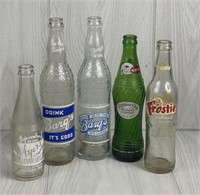 VINTAGE GLASS SODA BOTTLES FROSTIE BARQS AYERS