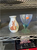 Virginia Pottery Rabbit Vase and Glass