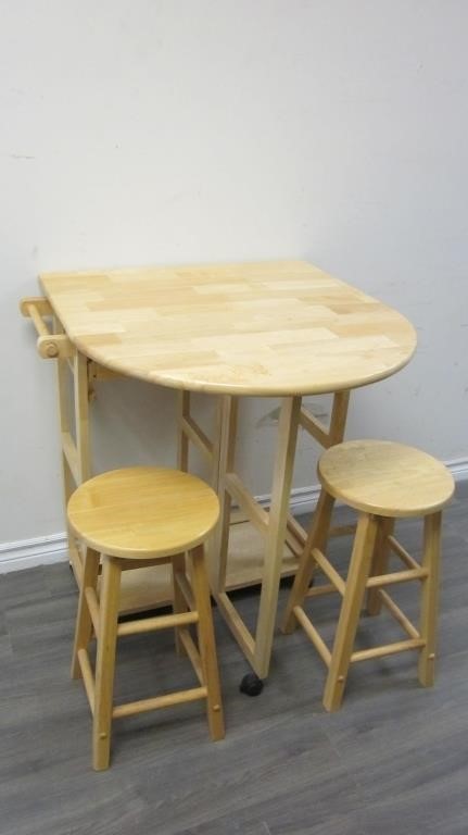 Foldable Wooden Table And Two Stools