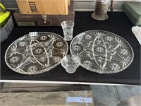 2 14" Prescut Platters,Glass & Cup U233