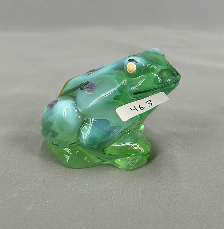 Fenton decorated frog - green opal
