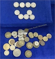 Lot of vintage foreign coins & US nickels