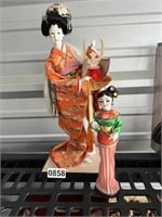 2 Vintage Asian Dolls on Bases U245