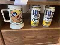 GREEN BAY PACKER MUG & 2 LITE BEER CANS