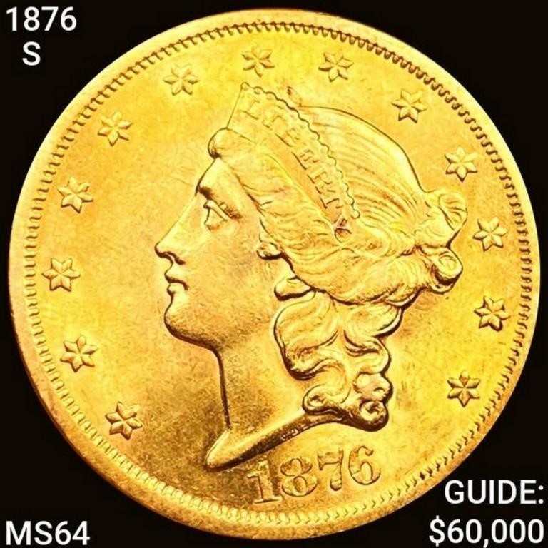 1876-S $20 Gold Double Eagle NICELY CIRCULATED+