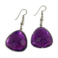 Fun Purple And Silver-tone Fashion Earrings