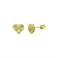 14k Gold Diamond-cut Heart Stud Earrings