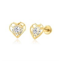 14k Gold .34ct White Topaz Heart Stud Earrings