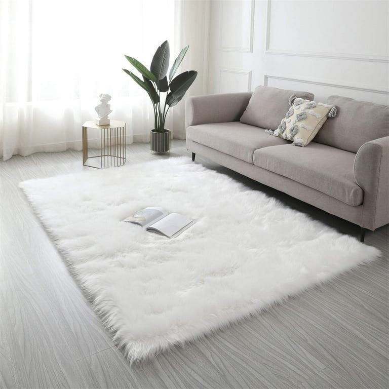 92" x 60" White Faux Fur Area Rug