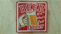 Beer For Dinner Metal Sign