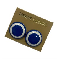 Cute Round Blue And White Earrings