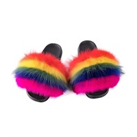 Womens Sz 10 Rainbow Fur Slippers